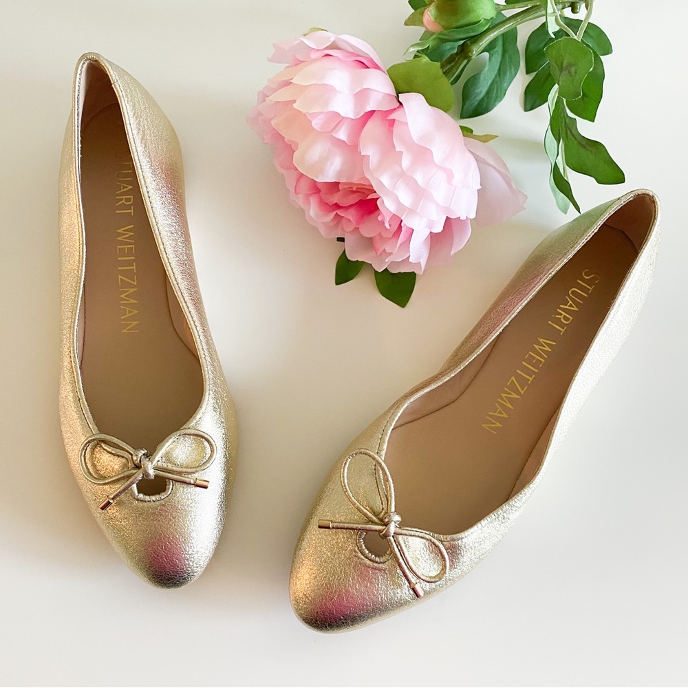 Stuart Weitzman Gold Bow Ballet Flat 7
